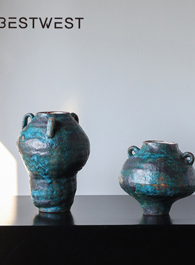 诧寂风斑驳陶瓷花瓶中式插花摆件家居客厅酒店民宿高级感装饰摆件