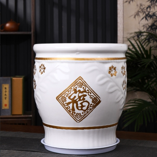 中国风陶瓷花盆绿罗专用盆铁树大盆宽口径天堂鸟落地客厅30cm口径