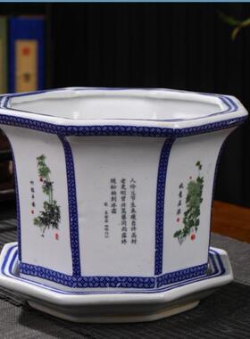 江西景德镇陶瓷中式八角花盆特大号大型高款大码30cm口径加深种树