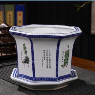 江西景德镇陶瓷中式八角花盆特大号大型高款大码30cm口径加深种树
