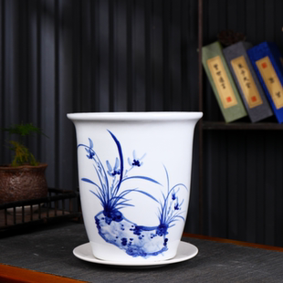 景德镇手绘高盆陶瓷兰花专用兰草花盆轻奢高级感大细高型精品25cm