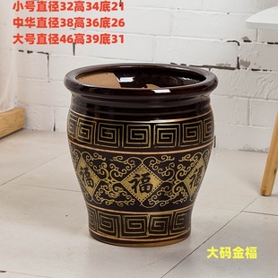 棕色土陶高筒绿植大号特大栽果树广口深铁树花盆加高圆形盆陶瓷盆