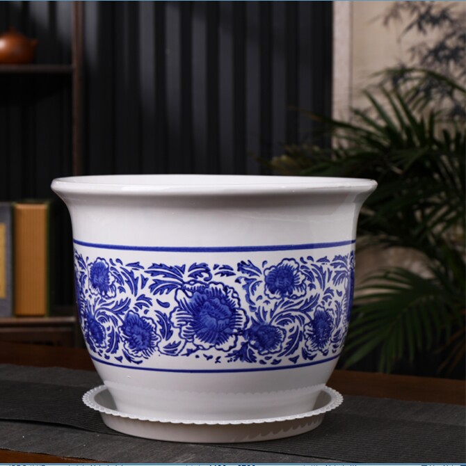 青花瓷天堂鸟客厅绿植种树铁树专盆超大陶土大花盆绿植发财树客厅