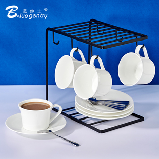 陶瓷水杯拿铁办公杯勺 骨瓷杯子商用美式 BLUE GENTRY咖啡杯碟套装