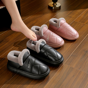防水防滑保暖老人棉鞋 男士 厚底包跟家居室内冬季 女2025新款 棉拖鞋