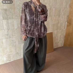 现货 正品Cello Sonata 25秋 豹纹铜氨丝蛇纹飘带交叉长袖上衣T恤