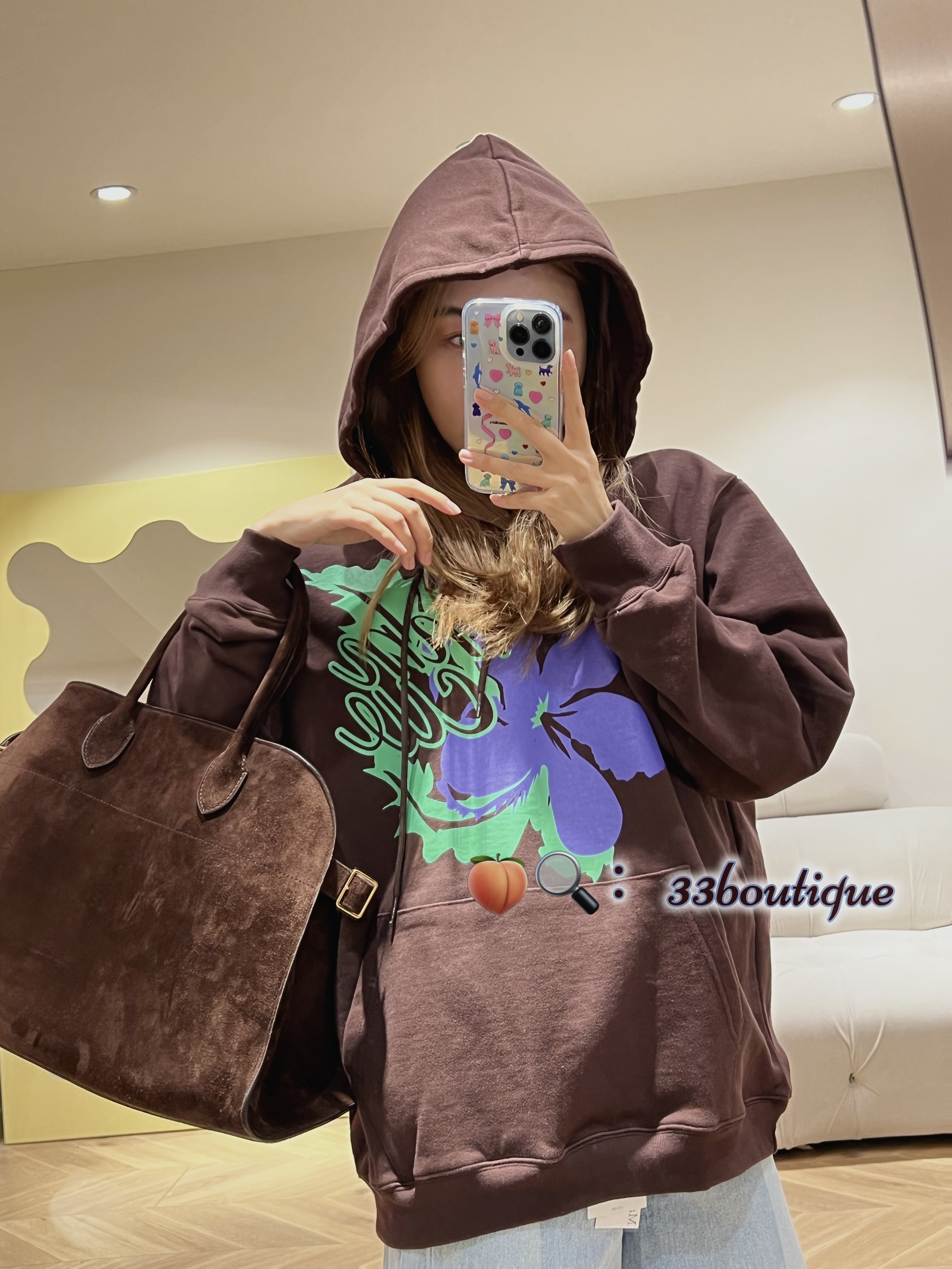 现货！MIMICAWE韩国小众设计师品牌AW22新款花朵印花卫衣帽衫