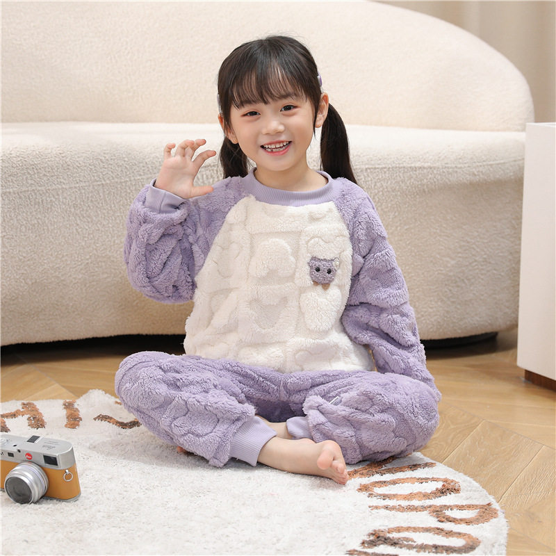 三折品牌特价撤柜秋冬新品中大童法兰绒保暖家居服男女童套装睡衣