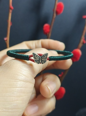 S925银蝴蝶扣高光泰蜡线金刚结手绳蜡线手绳手链