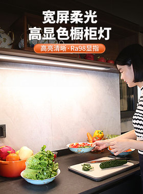led手扫感应灯厨房切菜照明橱柜灯带柜子吊柜下led餐边柜灯条插电