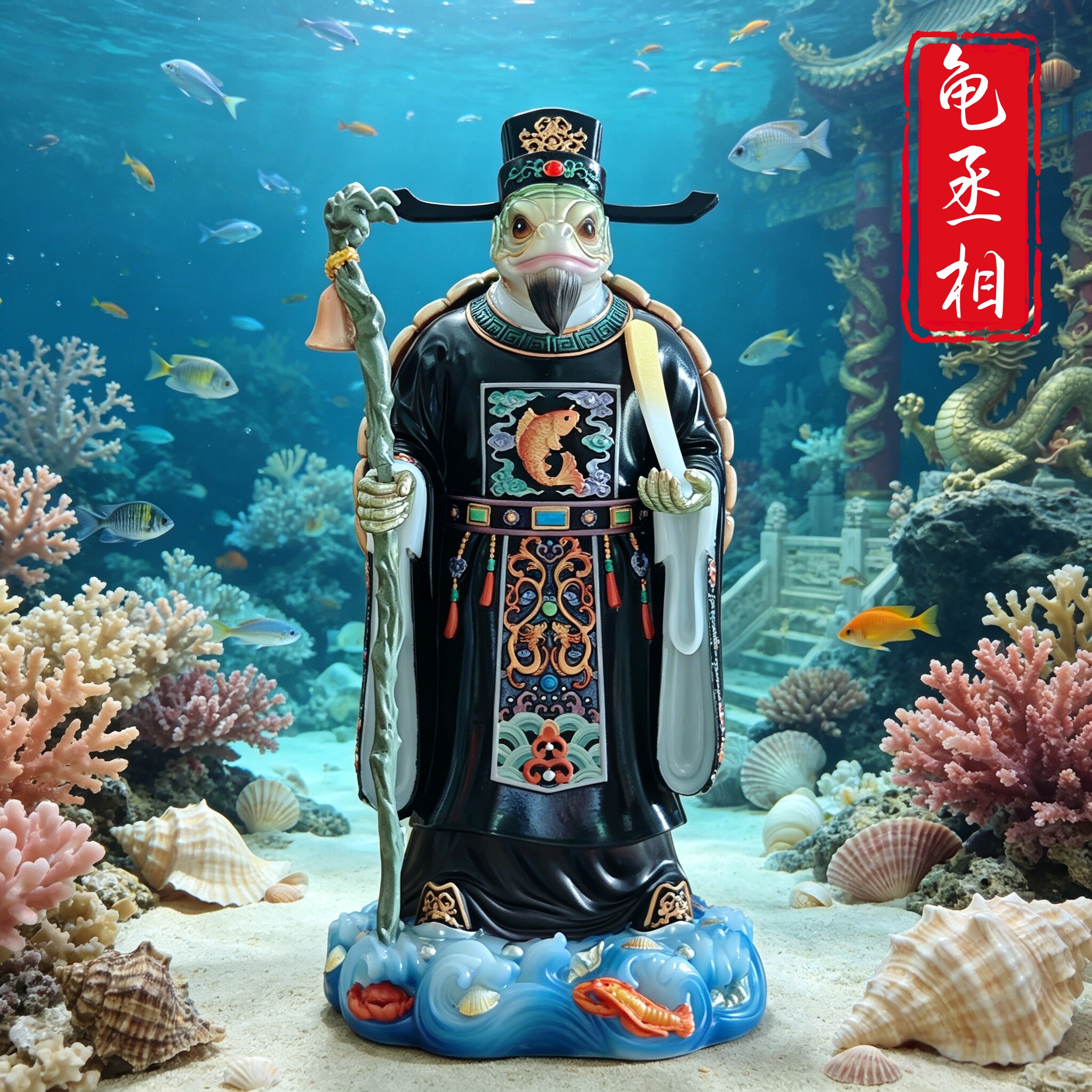 汉白玉龟丞相神像长寿龟仙人像龙宫护法居家招财祝寿送礼供奉摆件