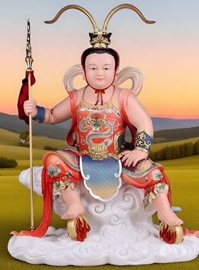 仿瓷哪吒三太子神像供奉摆件