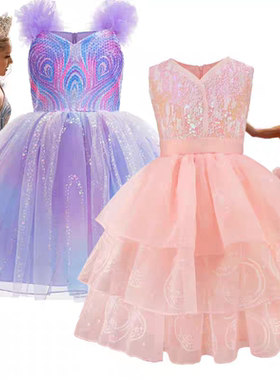 Wicked礼服新款公主裙粉色紫色女童魔法坏女巫格林达cos演出服