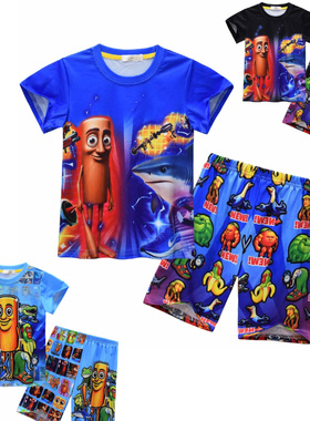 美国ai山海经童装短袖T恤短裤睡衣套装tungtungtungsahur木棍人