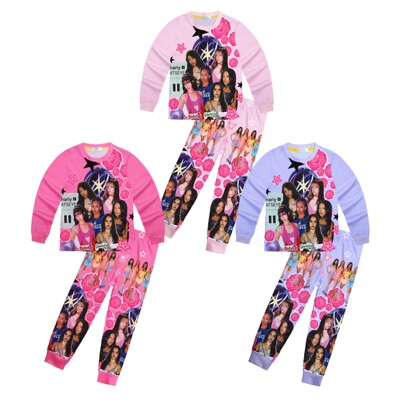 新款女童长袖长裤睡衣套装春秋中大童休闲家居服数码印花KATSEYE