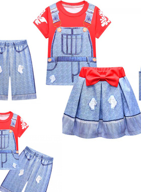 万圣节Lilo and Stitch史迪仔cospla儿童莉萝短袖+裤子套装表演服