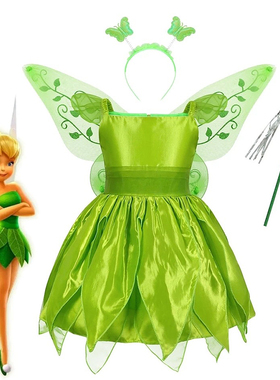 万圣节演出服女童花仙子绿精灵裙子小叮当Tinkerbell连衣裙
