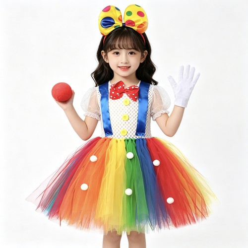 女童彩虹小丑tutu裙万圣节儿童cosplay服装幼儿园表演派对蓬蓬裙