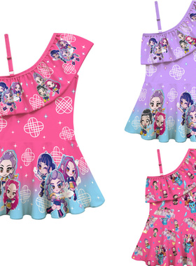 KPopDemonHunters女童泳装猎魔女团泳服儿童游泳衣高弹力吊带泳帽