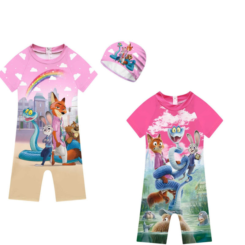 夏季新款男童疯狂动物城2Zootopia 儿童游泳衣裤带帽套装