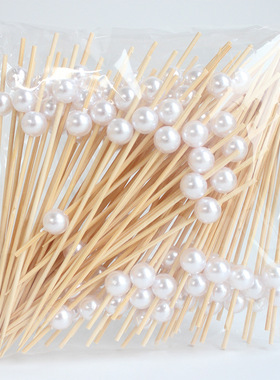 一次性竹签白色珍珠水果签圆珠竹签网红签KTV艺术牙签吧台装饰签