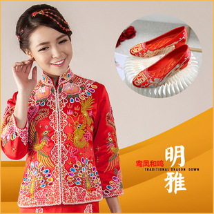 鸾凤和鸣手工珠线裙褂龙凤褂新娘结婚礼服旗袍敬酒敬茶服可定做