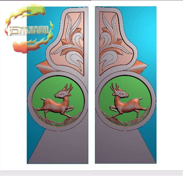 新款墓碑抱鼓091 梅花鹿寸鼓边鼓石碑精雕图灰度浮雕图石材雕刻