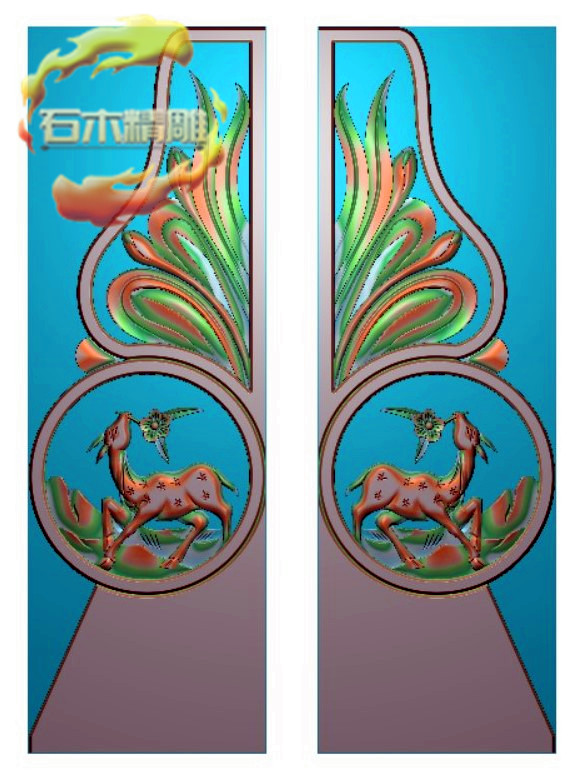 新款墓碑抱鼓176 梅花鹿边鼓寸鼓石碑精雕图灰度浮雕图石材雕刻