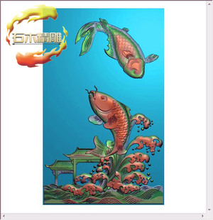 新款墓碑碑板5-081 鲤跃龙门石碑雕刻图边板栏板精雕图灰度浮雕图