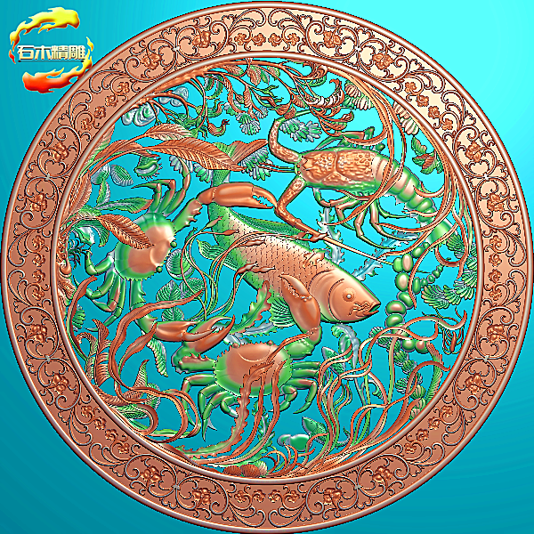 精雕图圆形挂件贴花虾鱼蟹镂空浮雕灰度图石雕木雕电脑雕刻87,商务/设计服务,设计素材/源文件,淘宝优惠券,粉丝福利购,淘宝优惠卷