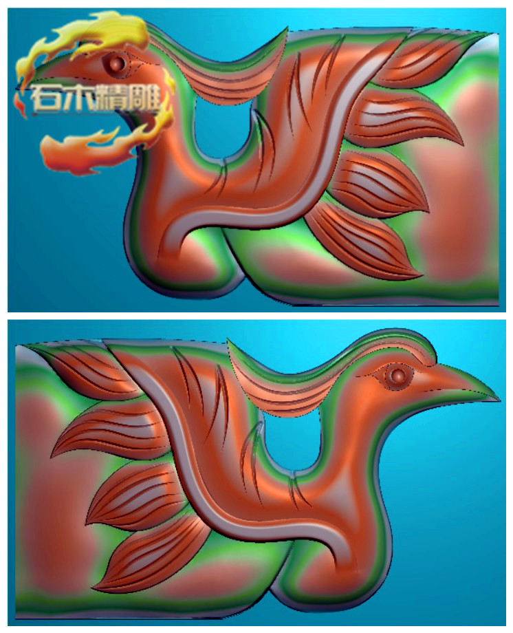 双凤石碑角花精雕图灰度图浮雕石材电脑雕刻图 新墓碑耳朵180
