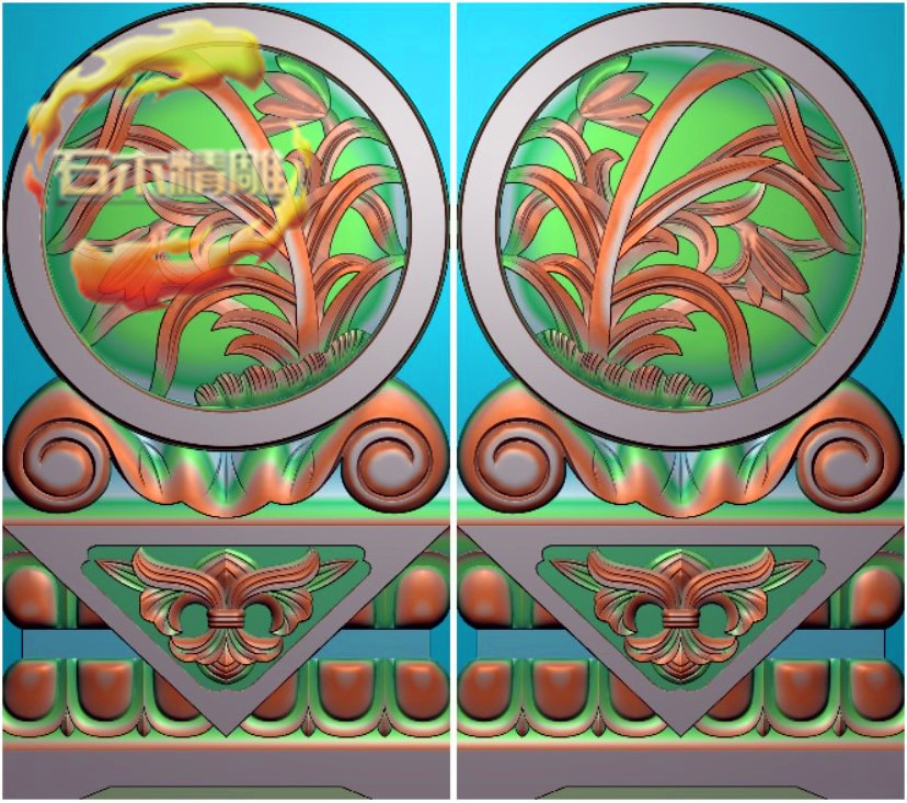 新款墓碑抱鼓179 兰花边鼓寸鼓石碑精雕图灰度浮雕图石材雕刻