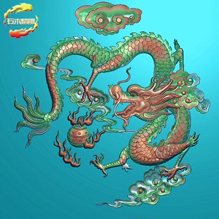 祥云龙精雕图浮雕图灰度图 石雕栏板木雕图LF050