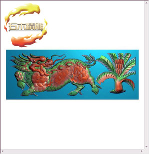 新款墓碑碑板5-059 麒麟芭蕉石碑雕刻图边板栏板精雕图灰度浮雕图
