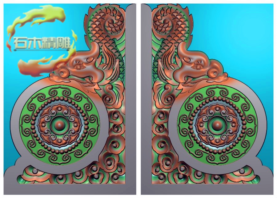 新款墓碑抱鼓170 龙鱼边鼓寸鼓石碑精雕图灰度浮雕图石材雕刻