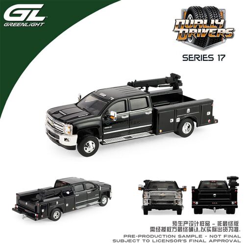绿光 1:64 2016 雪佛兰索罗德3500 Dually Crane Truck黑色46170D