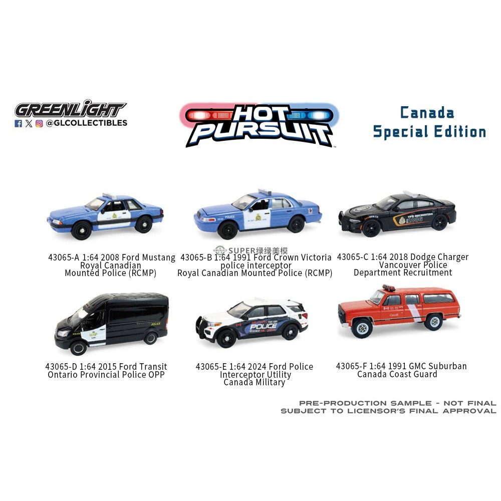 绿光 1:64 Hot Pursuit 加拿大特别季 热力追踪 43065六件套装,模玩/动漫/周边/娃圈三坑/桌游,火车/摩托/汽车模型,淘宝优惠券,粉丝福利购,淘宝优惠卷