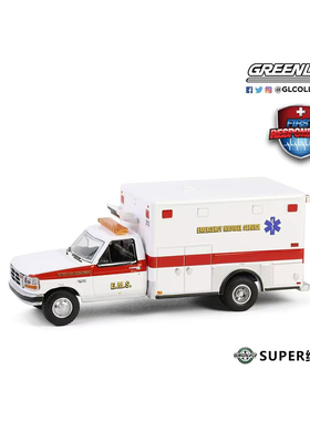 绿光 1:64 1995 Ford 福特 F-350 救护车 底特律消防局 EMS 67068