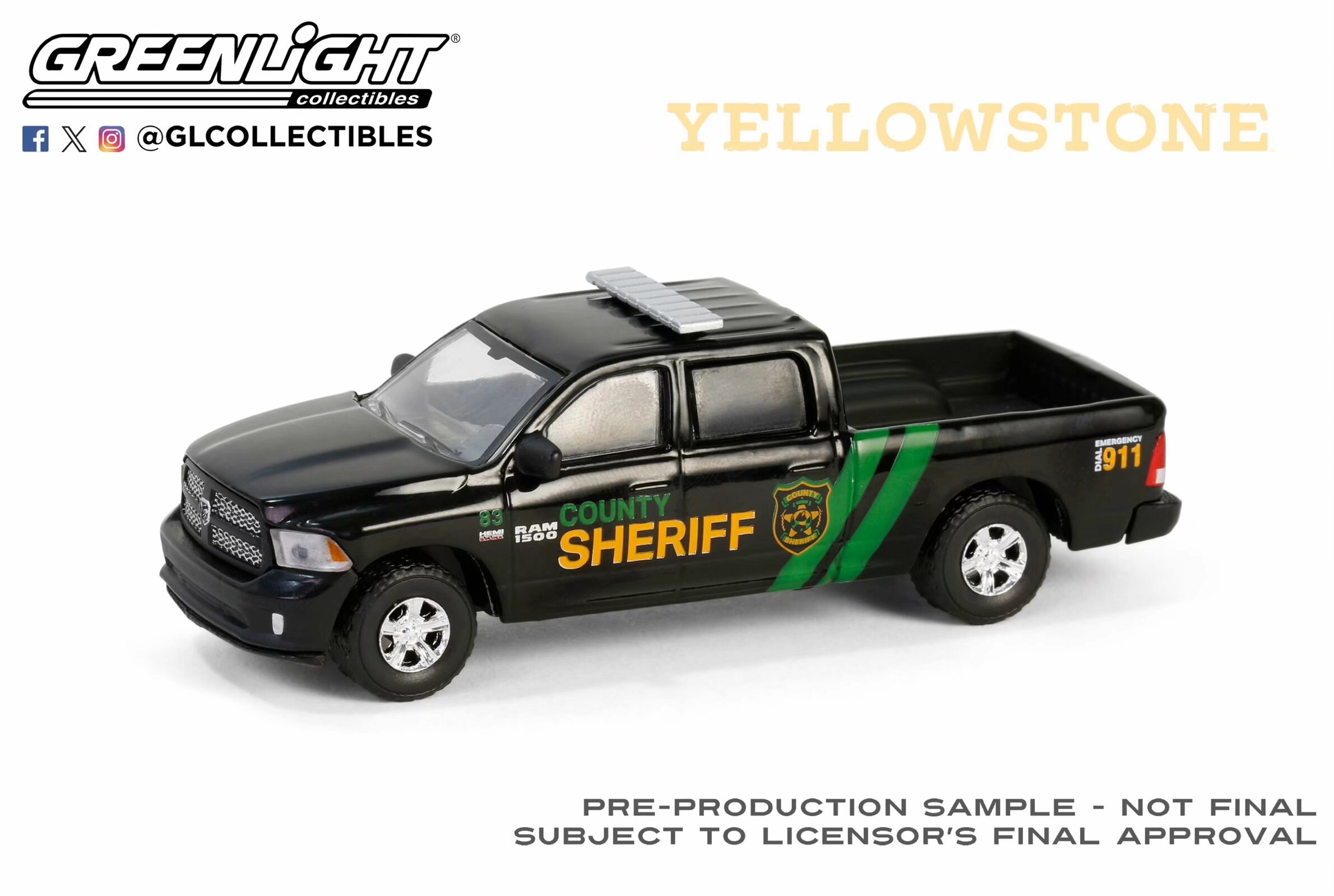 绿光 1:64 2013 道奇 Ram 1500 县警长 - Yellowstone黄石 62030A