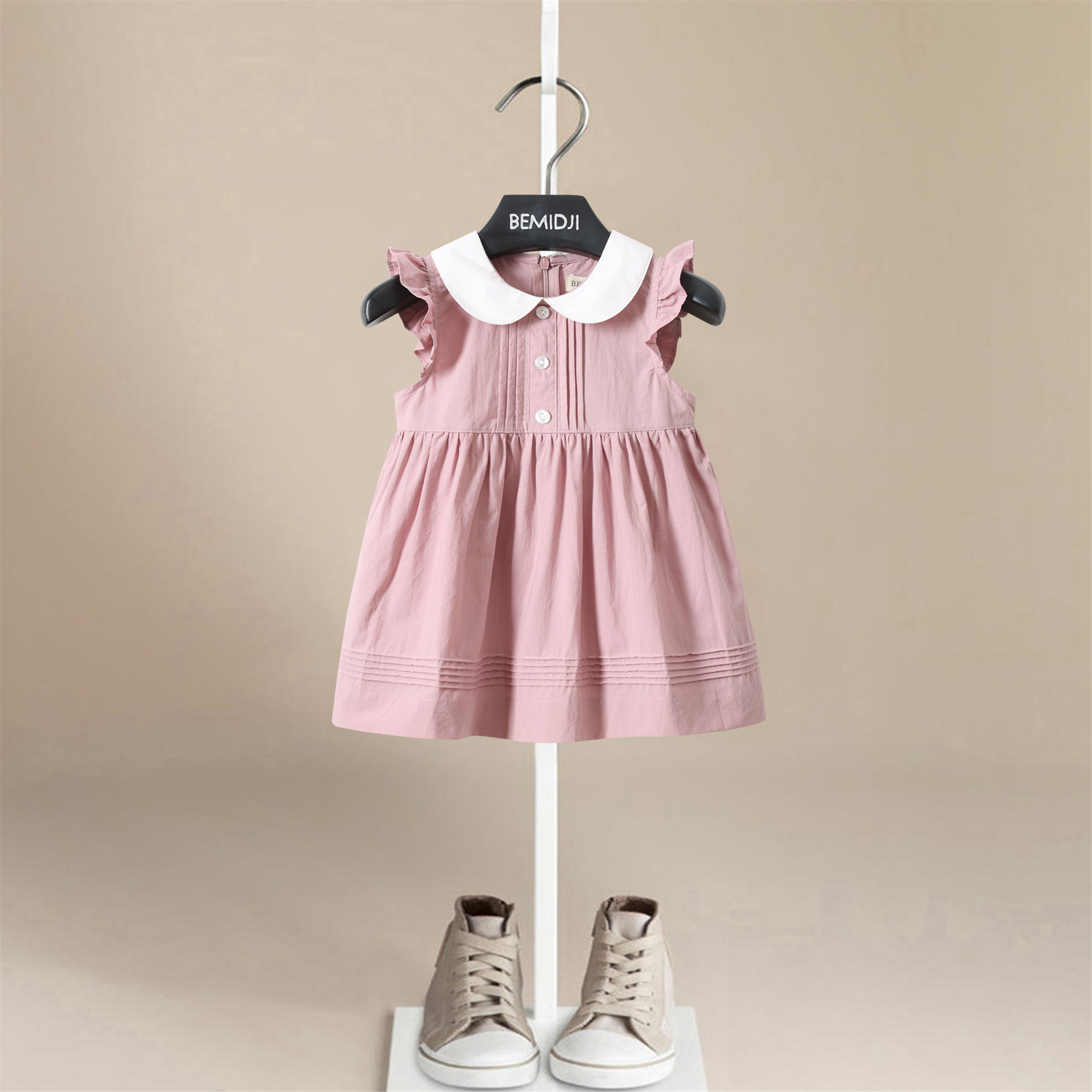 女童连衣裙小女孩夏装洋气宝宝粉色公主裙儿童裙子纯棉伯米吉童装