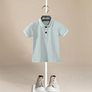 男童t恤衫 伯米吉夏季 学院风童装 男孩蓝色polo衫 儿童上衣纯棉 韩版