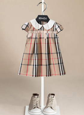 夏季女童连衣裙学院风女宝宝格子裙纯棉儿童公主裙洋气小女孩裙子