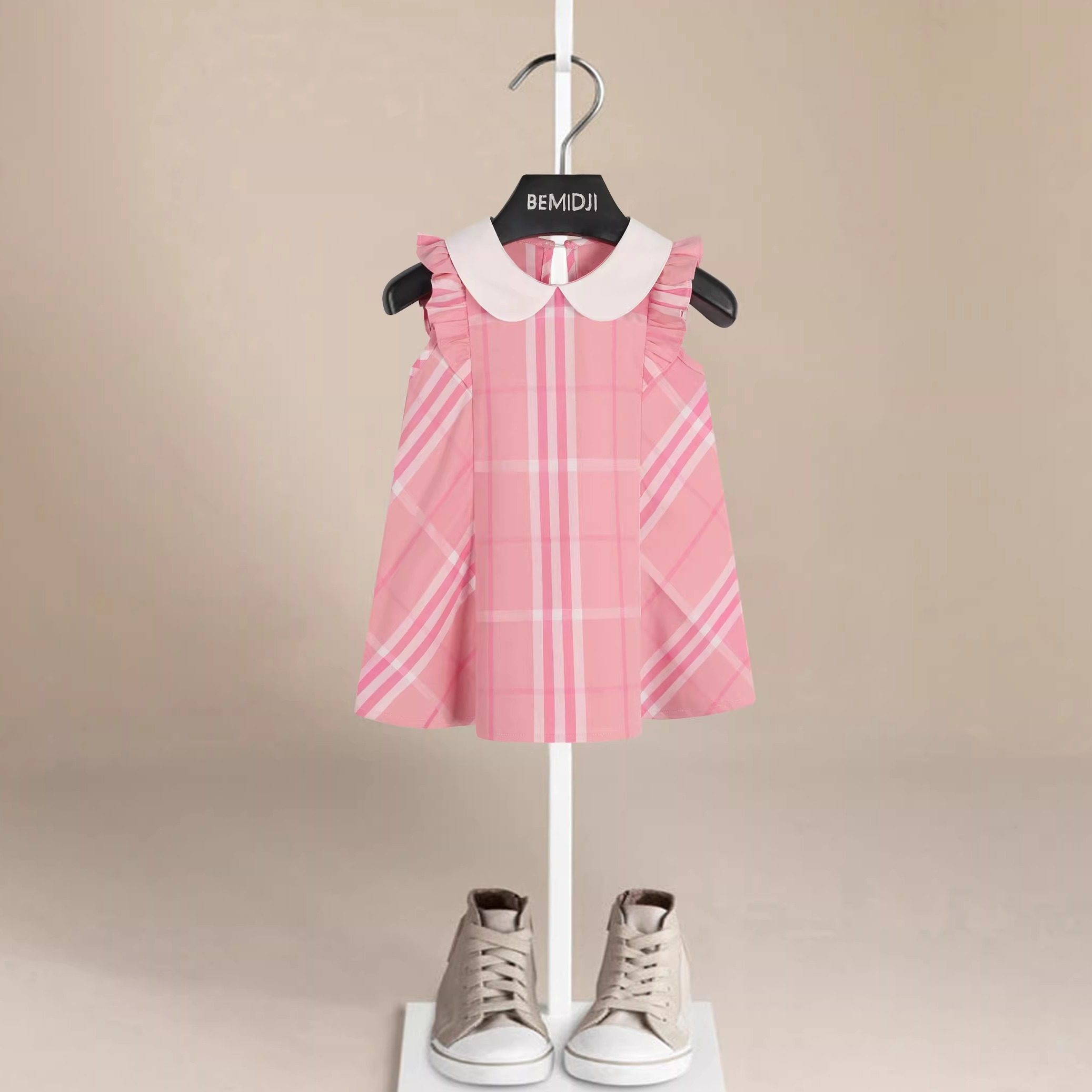 2026夏季新款伯米吉女童粉色公主裙小飞袖可爱格子裙宝宝连衣裙子,童装/婴儿装/亲子装,连衣裙,淘宝优惠券,粉丝福利购,淘宝优惠卷