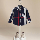 儿童英伦风长袖 纯棉洋气学院风春秋款 衬衣 男童格子衬衫 伯米吉童装