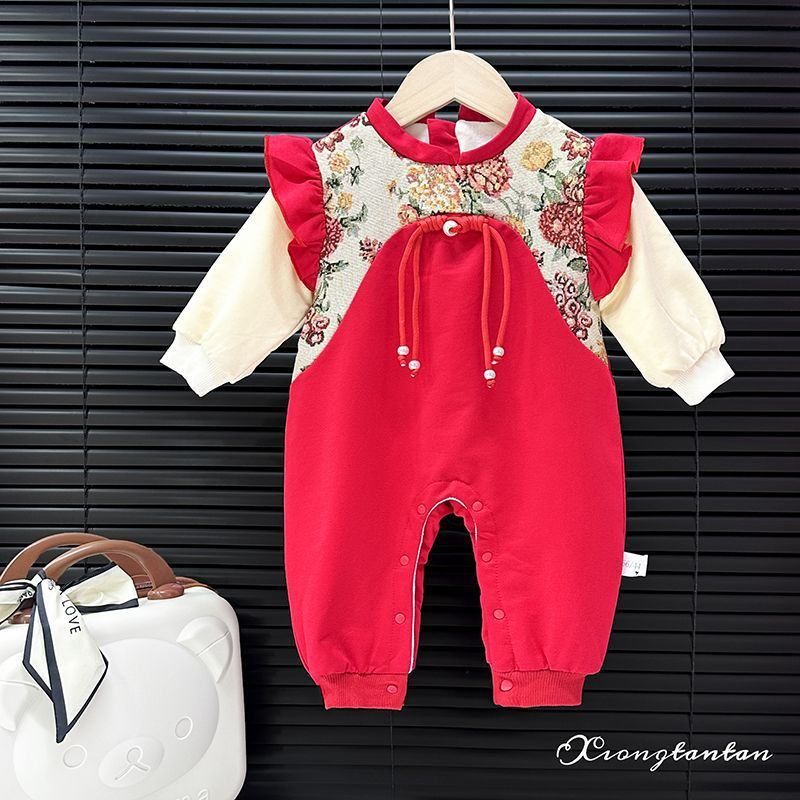 中国风唐装女宝宝衣服婴儿满月