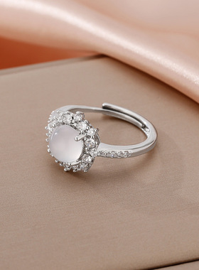 新中式清冷风白色锆石开口戒指小众设计感指环国潮气质高级感手饰