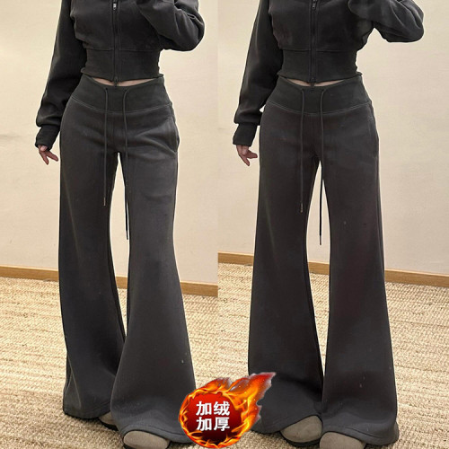 韩版加绒卫衣微喇裤女运动套装