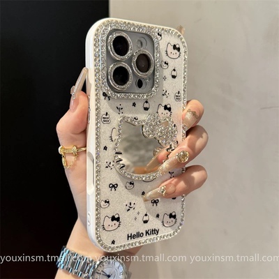 白色镜子kt猫苹果16手机壳iphone15promax新款2025网红爆款女16Pro独特超好看13高级感14pm防摔保护套外壳