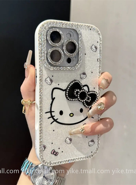 ins超好看镶钻蝴蝶结猫咪适用iPhone16promax苹果15手机壳17Pro新款11网红12高级13爆款14pm女款ProMax防摔套