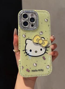 黄色闪钻kt猫苹果16手机壳iphone15promax新款2025网红爆款女16Pro独特超好看13高级感14pm防摔保护套外壳